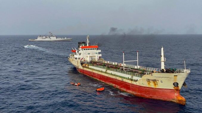 Indian Navy contains fire on board Palau-flagged tanker with 14 Indian crew